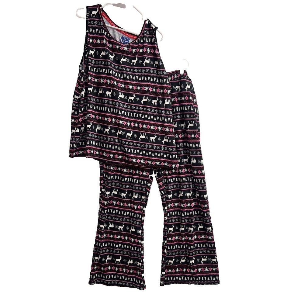 MUK LUKS plus Size 2X‎ stretch 2-Pc Pajama Set  animal print black pink